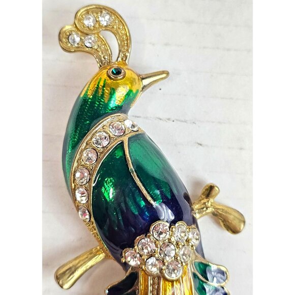 Vintage Womens Bird of Paradise Peacock Enamel Rhinestone Brooch Pin - Picture 2 of 6